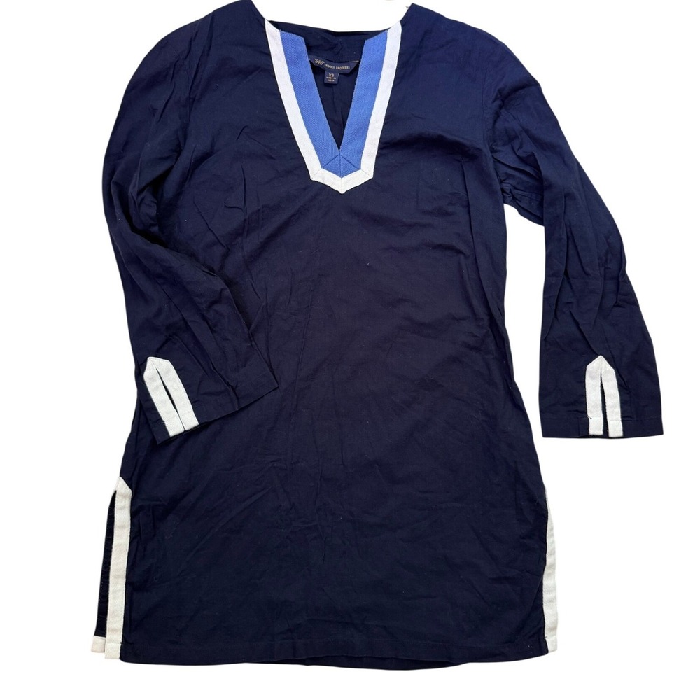 Brooks Brothers 346 Womens Navy Blue Cotton V-Neck Nautical Tunic Top XS